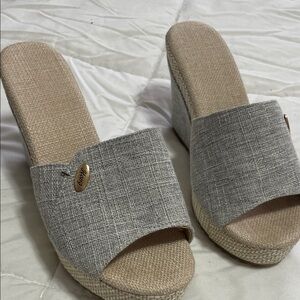 Women’s Denim Gray Wedge Slide Sandals